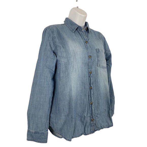 Sonoma Womens Denim Long Sleeve Button-Up Chambray Shirt Size Small - Picture 3 of 12